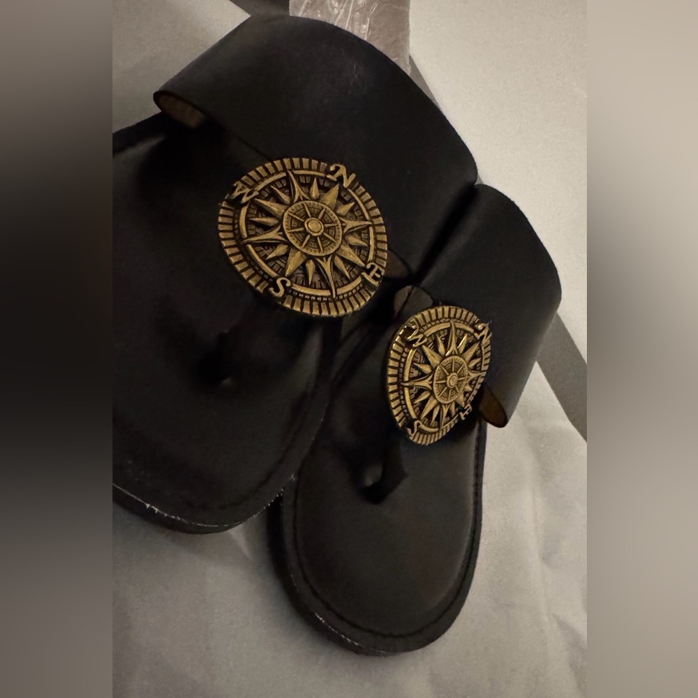 Patricia Nash Black Sandals with Compass Detail